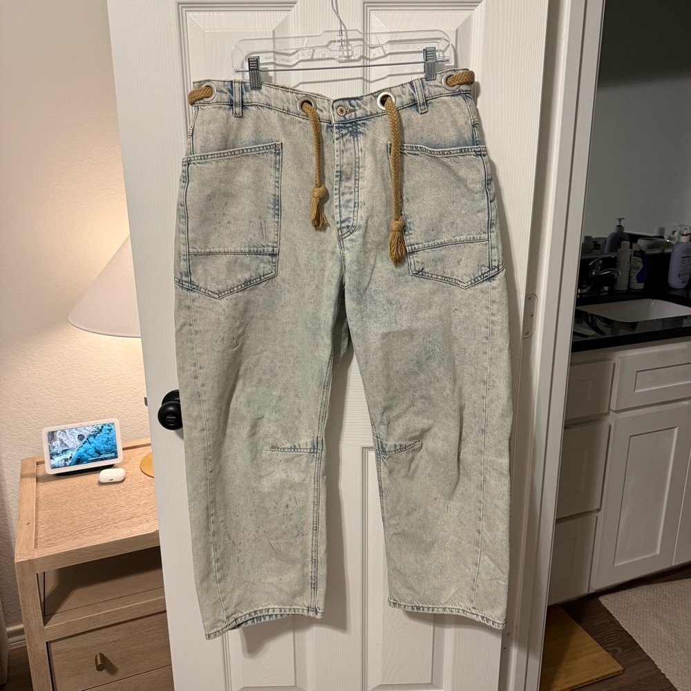 Free People x We The Free Moxie Low Slung Pull On Barrel Wide Leg in Cowboy